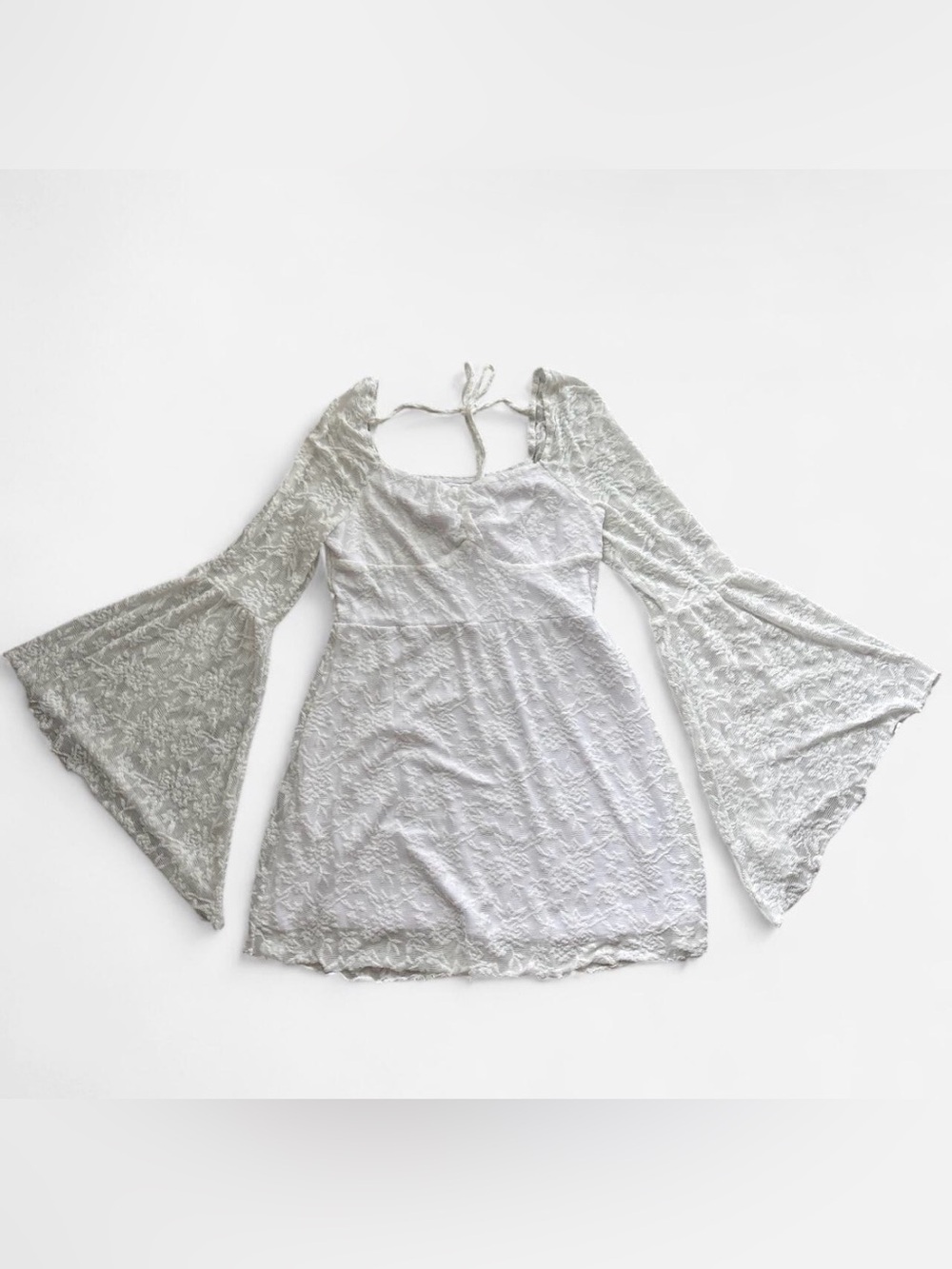 White Lace Bell Sleeve Mini Dress